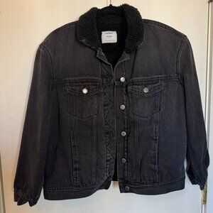 Old Navy Boyfriend Black Denim Fleece Jacket M